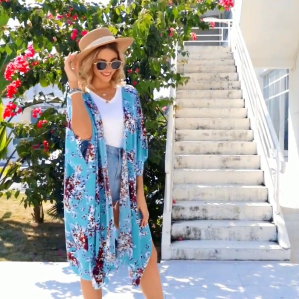 ❌NOT FOR SALE❌🆕 Blue Cotton-Blend Kimono/Cardigan/Coverup - Picture 4 of 10